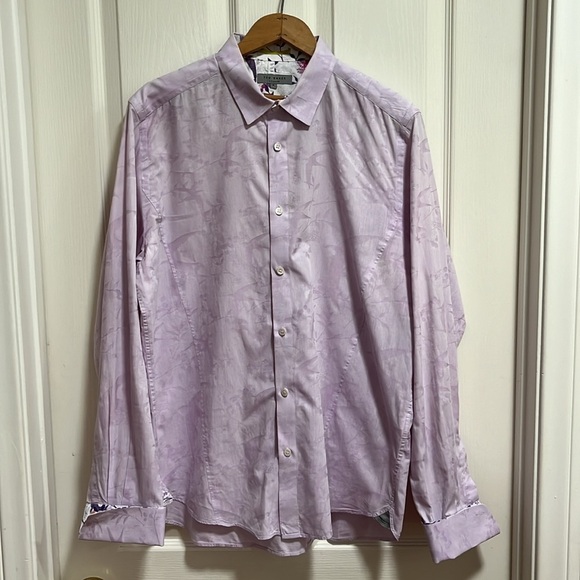 TED BAKER Mens Flip Cuff Size 5 XL Long Sleeve Purple Lilac Pattern Floral Shirt - Picture 1 of 10